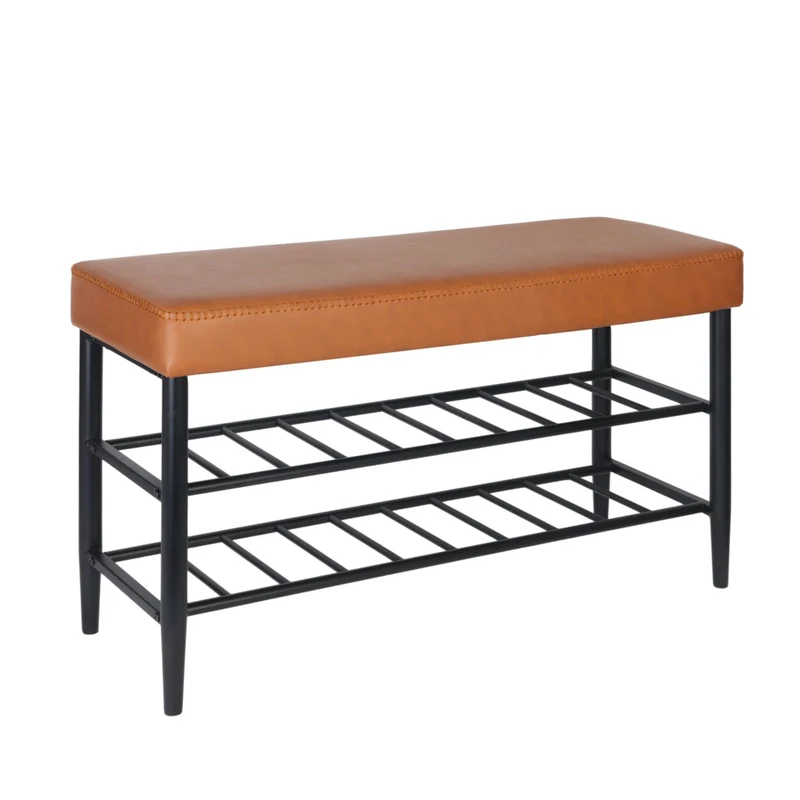 Banc à chaussures élégant avec 2 étagères pratique entrée 100 x 30 x 50 cm en fer noir 13_0017688