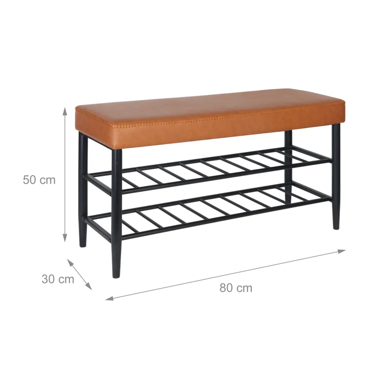 Banc à chaussures élégant avec 2 étagères pratique entrée 100 x 30 x 50 cm en fer noir 13_0017688