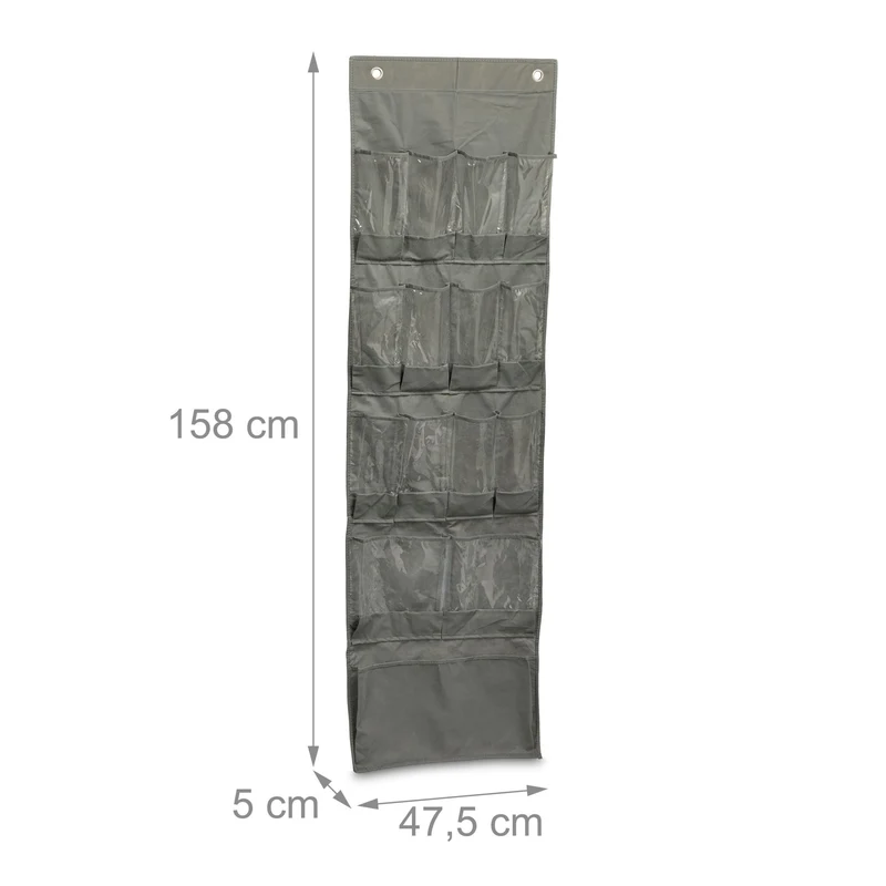 Organiseur à chaussures à suspendre 15 pochettes pratique rangement moderne chambre 120 x 30 cm en plastique gris 13_0015381
