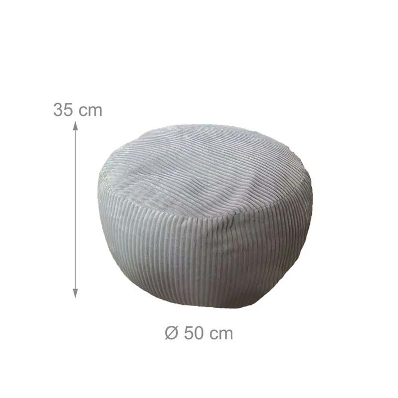 Pouf en velours côtelé design bohème salon 35 x 50 cm siège pratique et confortable en velours beige 13_0017775