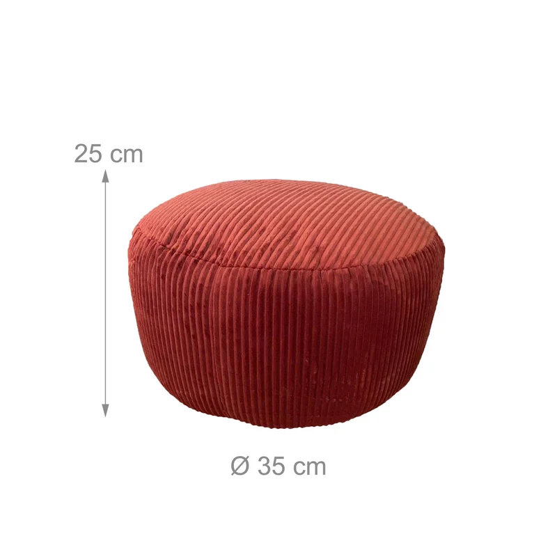 Pouf en velours côtelé bohème siège d'appoint style déco 25 x 35 cm en polyester beige 13_0017780