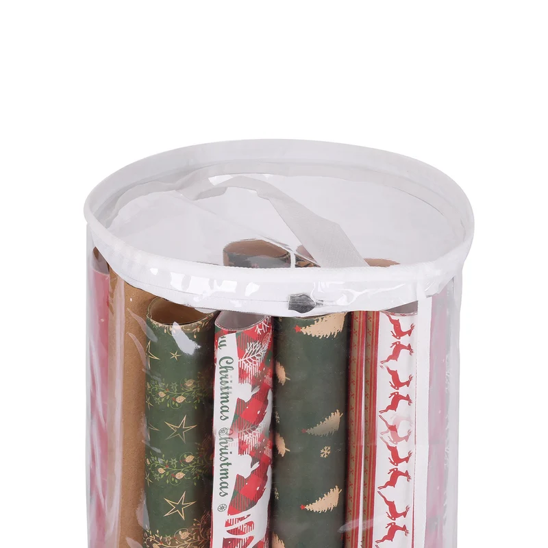 Lot de 2 sacs de rangement pour rouleaux de papier cadeau transparent pratique avec poignées 60 x 25 x 25 cm en PVC clair 13_0017980
