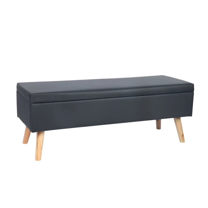 Banquette de rangement banc d'appoint 40 x 110 x 40 cm en similicuir noir 13_0017483