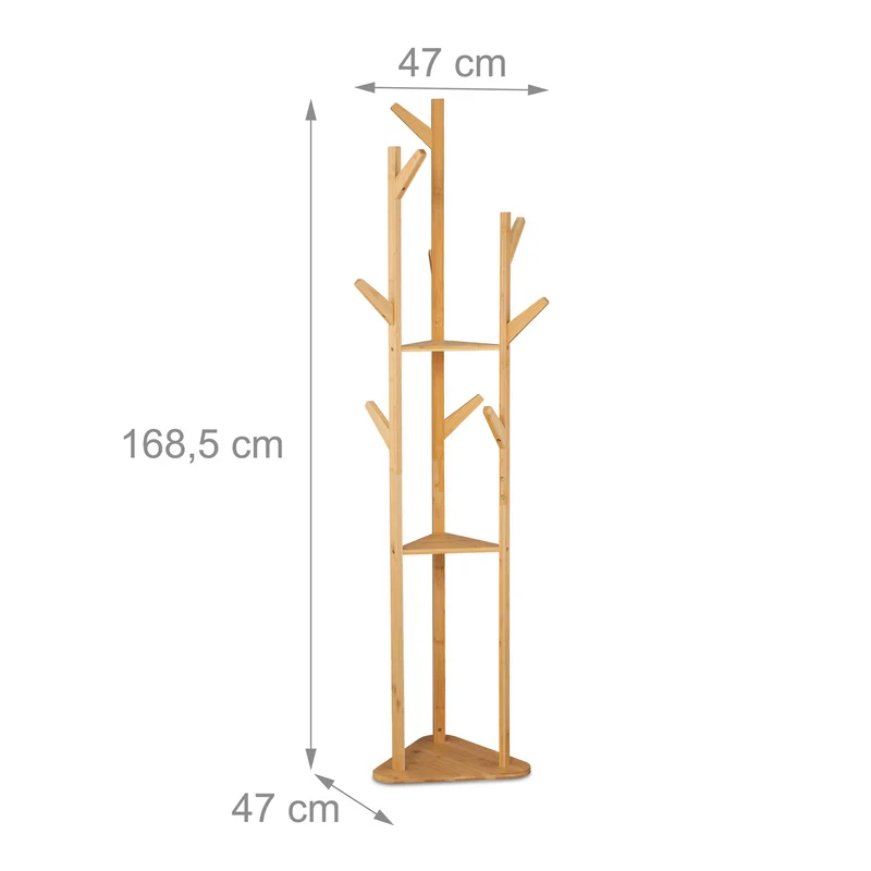 Portemanteau en bois naturel 168,5 x 47 x 47 cm avec 9 crochets décoration pratique en bambou naturel 13_0016295