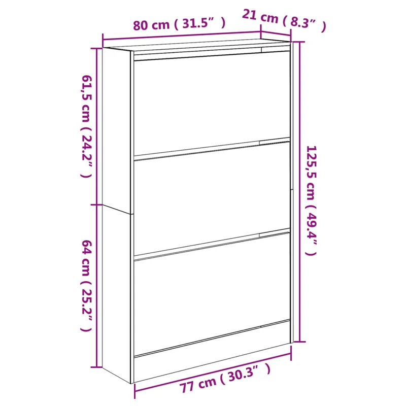 Armoire à chaussures range chaussures rangement meuble entrée couloir salon sonoma 80 x 21 x 125,5 cm bois ingénierie brun 02_0021730