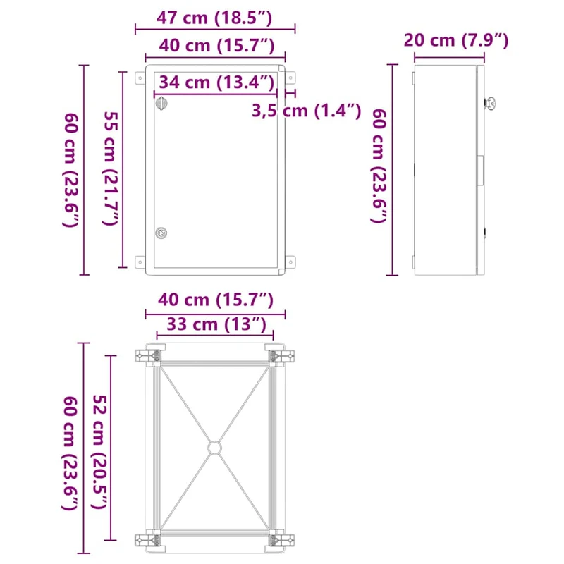 Armoire de contrôle moderne polyvalente intérieur extérieur 40 x 20 x 60 cm en plastique gris 02_0058215