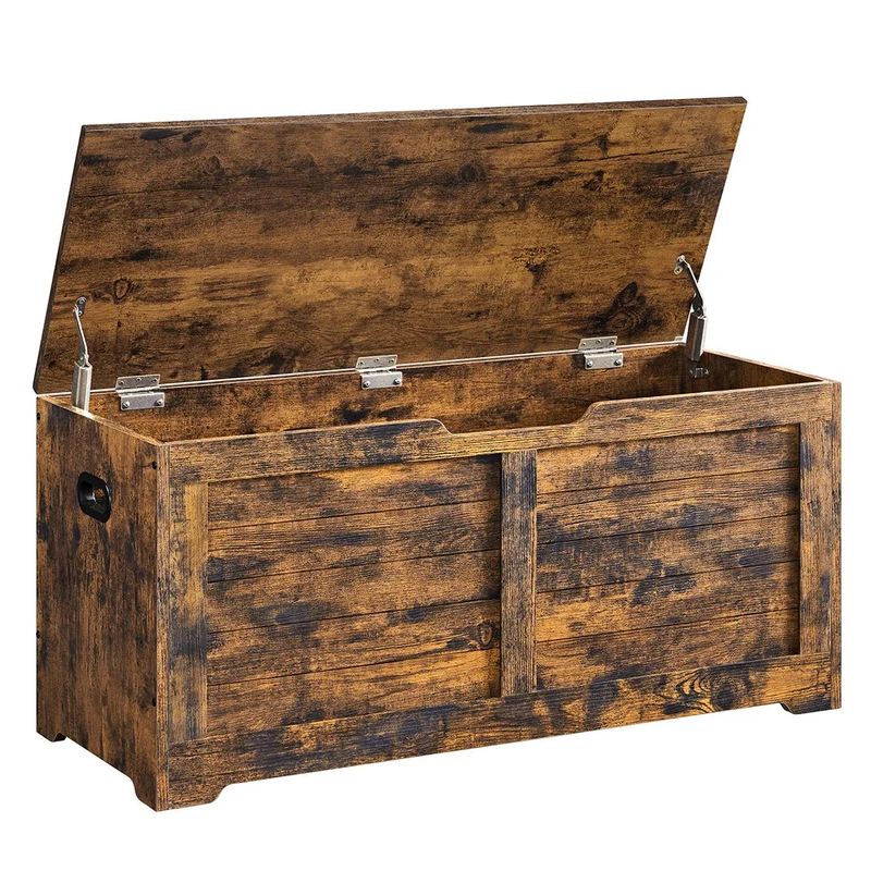 Coffre de rangement intérieur banc à chaussures pouf banquette rangement pour jouet enfant avec charnières de sécurité style moderne 100 x 40 x 46 cm marron 12_0005145
