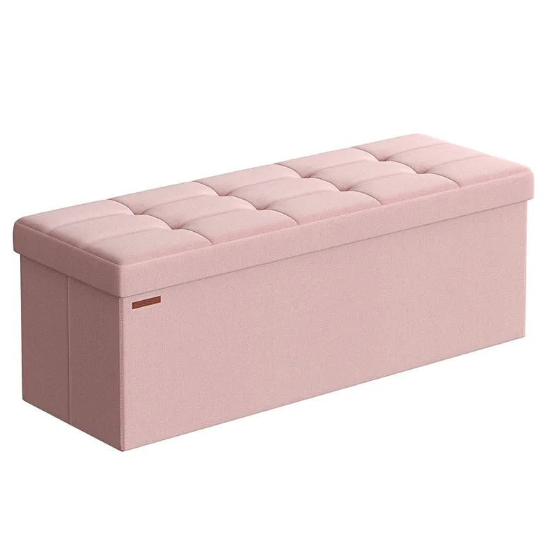 Banc de rangement pliable pouf coffre bout de lit banquette 110 x 38 x 38 cm tissu façon lin charge 300 kg pour entrée chambre salon rose 12_0004156