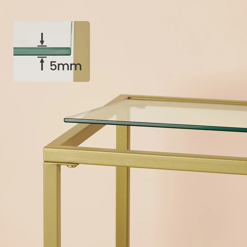 Table console table d'entrée bout de canapé buffet en verre trempé cadre en métal avec étagères de rangement 35 x 100 x 80 cm style moderne pour entrée salon doré 12_0007514