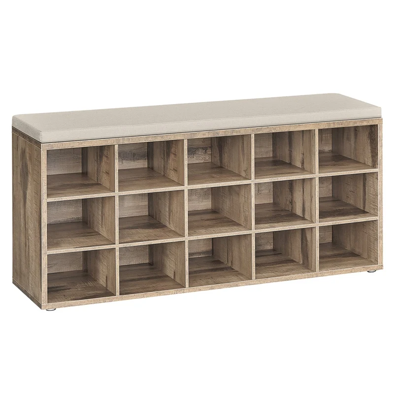 Banc à chaussures meuble d’entrée avec siège étagère à chaussures avec coussin et 9 compartiments étagères réglables pour couloir salon 303 x 785 x 48 cm marron rustique 12_0004101