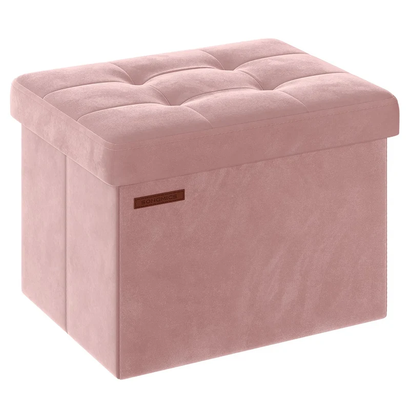 Banc de rangement boîte pliable en velours repose-pieds avec couvercle 31 x 41 x 31 cm capacité de charge 130 kg pour couloir salon rose 12_0004138