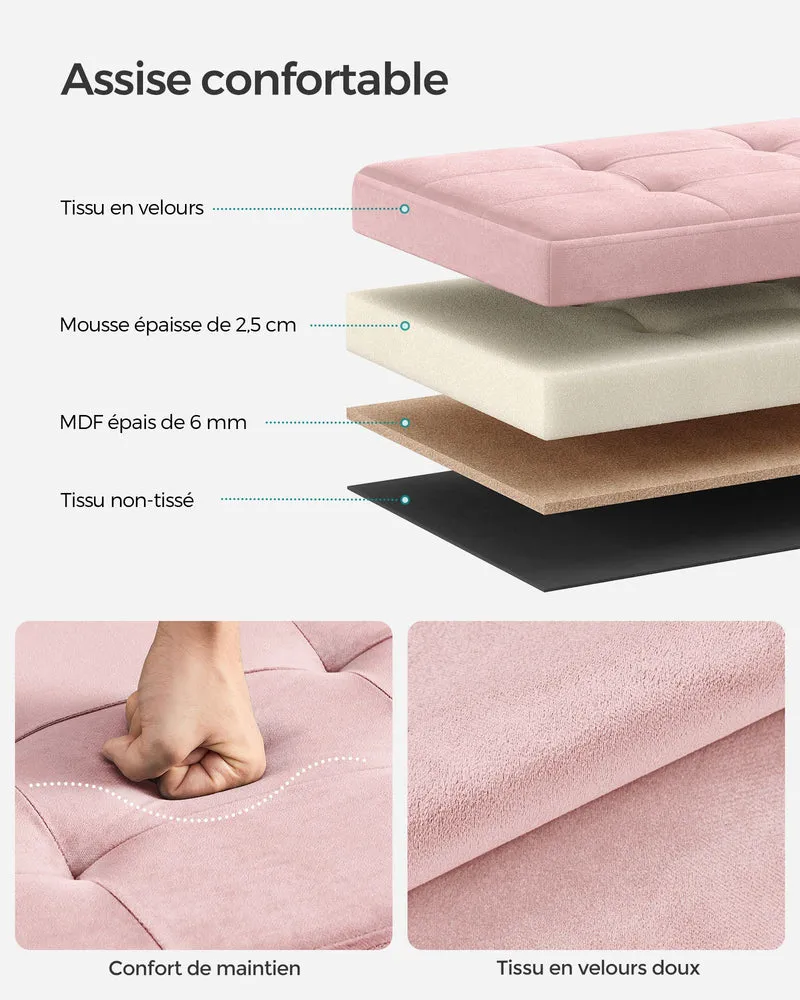 Banc de rangement boîte pliable en velours repose-pieds avec couvercle 31 x 41 x 31 cm capacité de charge 130 kg pour couloir salon rose 12_0004138