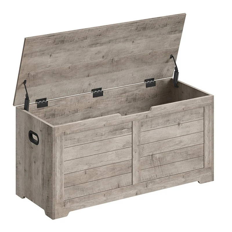 Coffre de rangement intérieur banc à chaussures pouf banquette rangement pour jouet enfant avec charnières de sécurité style moderne 100 x 40 x 46 cm gris 12_0005150