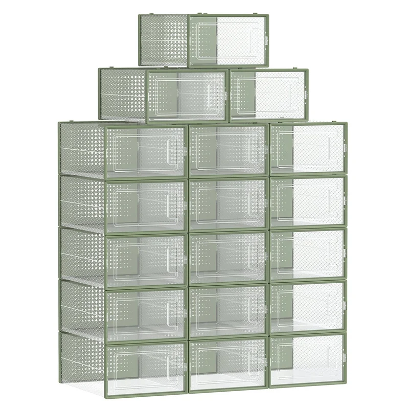 Boîtes à chaussures lot de 18 rangement chaussures pliable pour pointure jusqu’à 44 transparent et vert 12_0004447