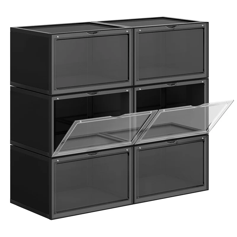 Boîte à chaussures organisateur à chaussures empilable rangement de chaussures en plastique avec ouverture lot de 6 28 x 36 x 22 cm jusqu’à la pointure de 46 noir 12_0004356