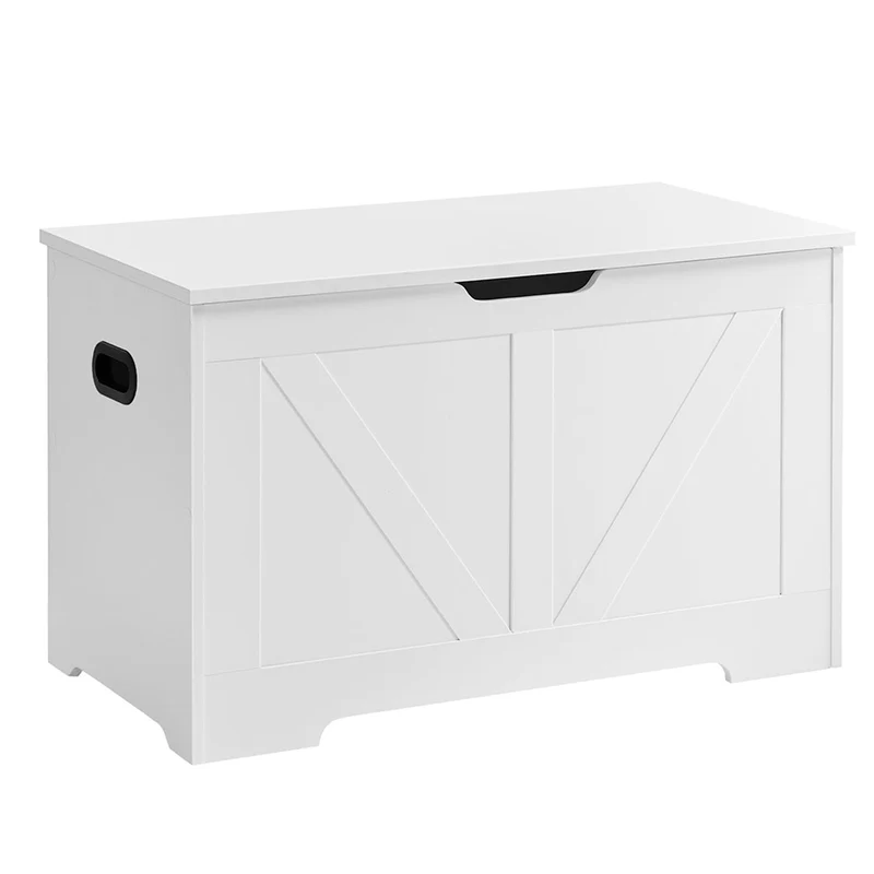 Coffre de rangement intérieur banc à chaussures pouf banquette rangement pour jouet enfant avec charnières de sécurité style grange 100 x 40 x 46 cm blanc 12_0005142