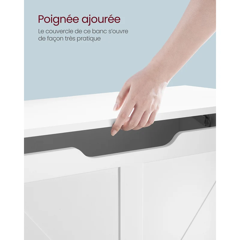 Coffre de rangement intérieur banc à chaussures pouf banquette rangement pour jouet enfant avec charnières de sécurité style grange 100 x 40 x 46 cm blanc 12_0005142