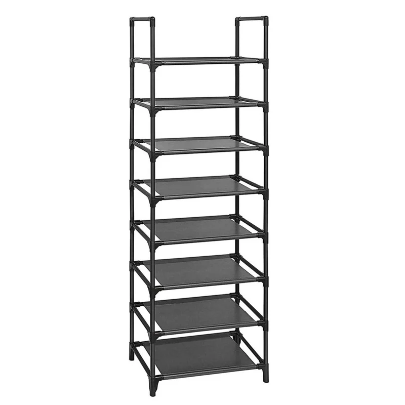 Étagère à chaussures à 8 niveaux meuble de rangement cadre en métal étagère en tissu non-tissé 16-20 paires pour entrée salon chambre 46 x 28 x 145 cm noir 12_0003567