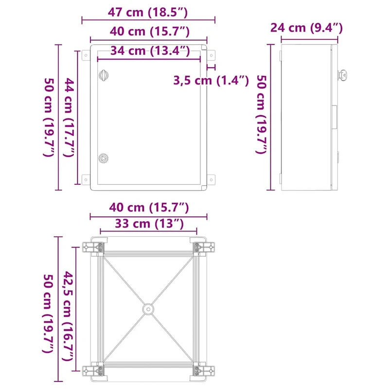 Armoire de contrôle polyvalente moderne intérieur extérieur 40 x 24,5 x 50 cm en plastique ABS gris 02_0058214