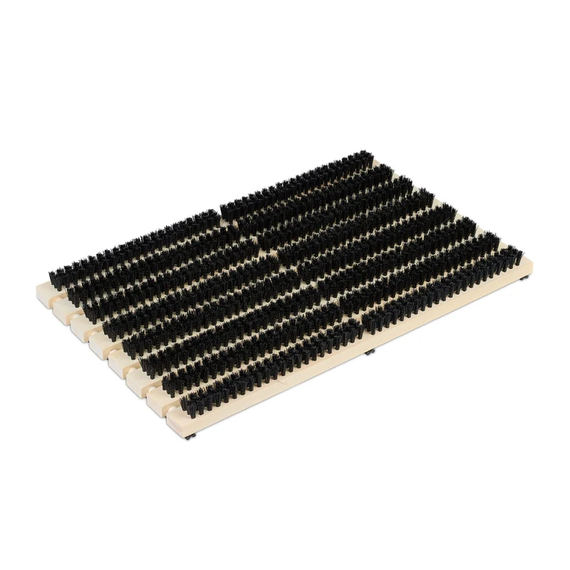 Grille gratte-pieds pratique avec brosses antidérapantes 60 x 30 x 10 cm en bois marron 13_0017511