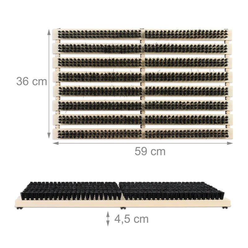 Grille gratte-pieds pratique avec brosses antidérapantes 60 x 30 x 10 cm en bois marron 13_0017511