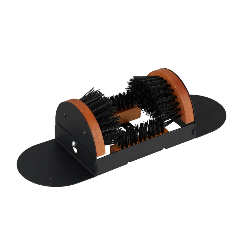 Nettoyeur de chaussures à brosses rondes extérieur fixation murale 45 x 15 x 15 cm pratique en bois marron 13_0017734