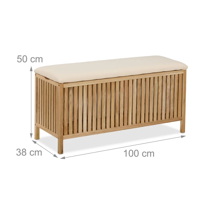 Banc avec rangement pratique salle de bain 100 x 40 x 45 cm assise confortable rusticité en bois blanc 13_0016421