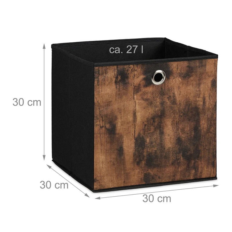 Lot de 6 boîtes de rangement carrées pratiques 30 x 30 x 30 cm en tissu noir 13_0016301