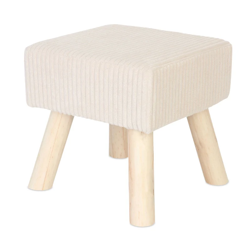 Pouf carré pratique décoratif 30 x 30 x 30 cm assise rembourrée élégante en velours côtelé beige 13_0017713