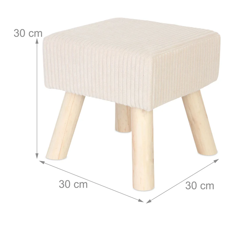 Pouf carré pratique décoratif 30 x 30 x 30 cm assise rembourrée élégante en velours côtelé beige 13_0017713