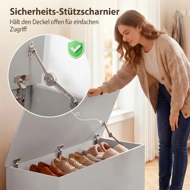 Coffre de rangement banc 100 x 40 x 40 cm couvercle sécurisé support 120 kg moderne en panneaux de particules gris 21_0001706