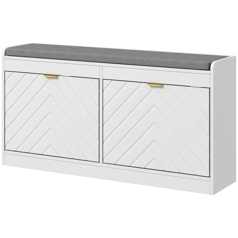 Banc à chaussures assise rembourrée 106 x 24 x 52,5 cm compact deux tiroirs basculants minimaliste pratique en MDF blanc 21_0002702