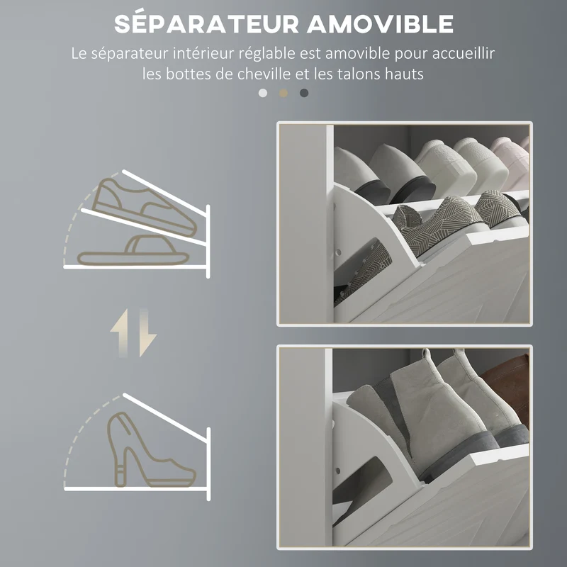 Banc à chaussures assise rembourrée 106 x 24 x 52,5 cm compact deux tiroirs basculants minimaliste pratique en MDF blanc 21_0002702