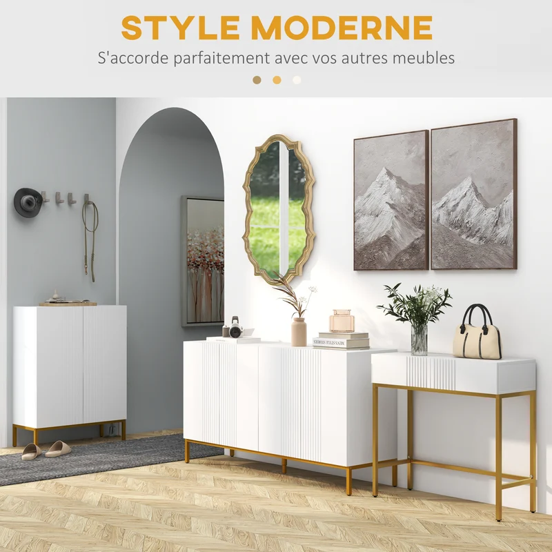 Console d'entrée 80 x 31.5 x 75 cm avec 2 tiroirs antibasculement pieds stables style moderne en bois d'ingénierie blanc 21_0002710
