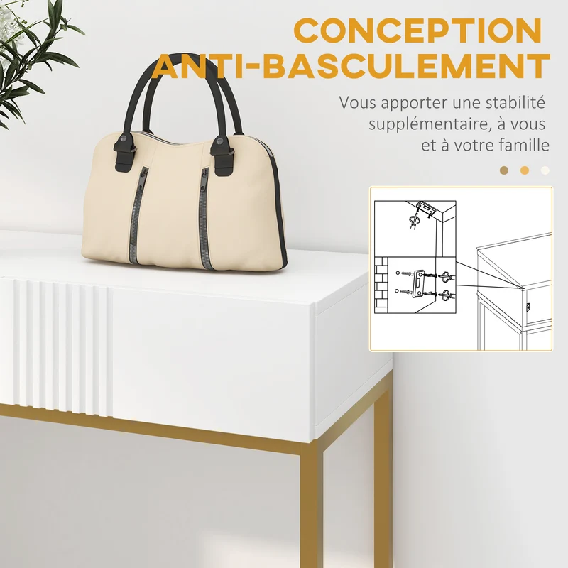 Console d'entrée 80 x 31.5 x 75 cm avec 2 tiroirs antibasculement pieds stables style moderne en bois d'ingénierie blanc 21_0002710