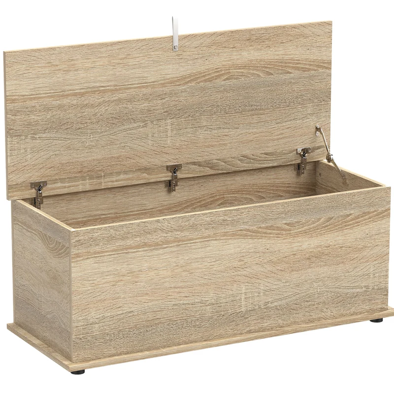 Coffre de rangement banc d'appoint 100 x 40 x 40 cm grand rangement siège robuste pour salon moderne épuré en bois naturel 21_0001704