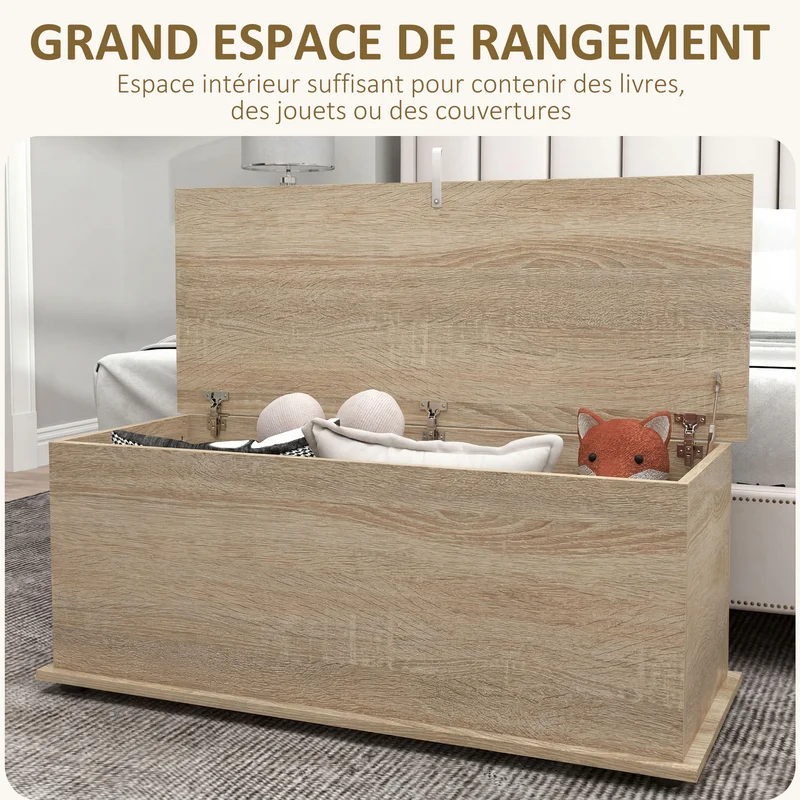 Coffre de rangement banc d'appoint 100 x 40 x 40 cm grand rangement siège robuste pour salon moderne épuré en bois naturel 21_0001704