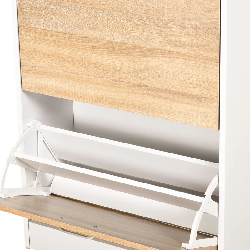 Armoire à chaussures pour entrée 60 x 24 x 105,5 cm avec tiroir et étagère en verre style design en mélaminé chêne clair 21_0002608
