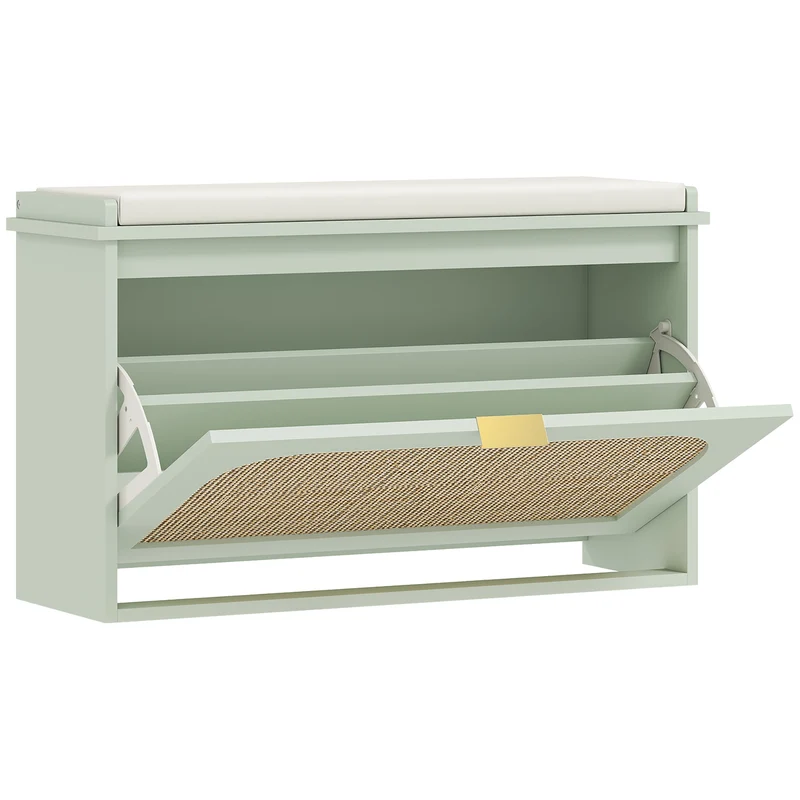 Banc à chaussures d'entrée 80 x 26 x 47,5 cm assise rembourrée rangement compact 8 paires style scandinave en MDF vert 21_0002759