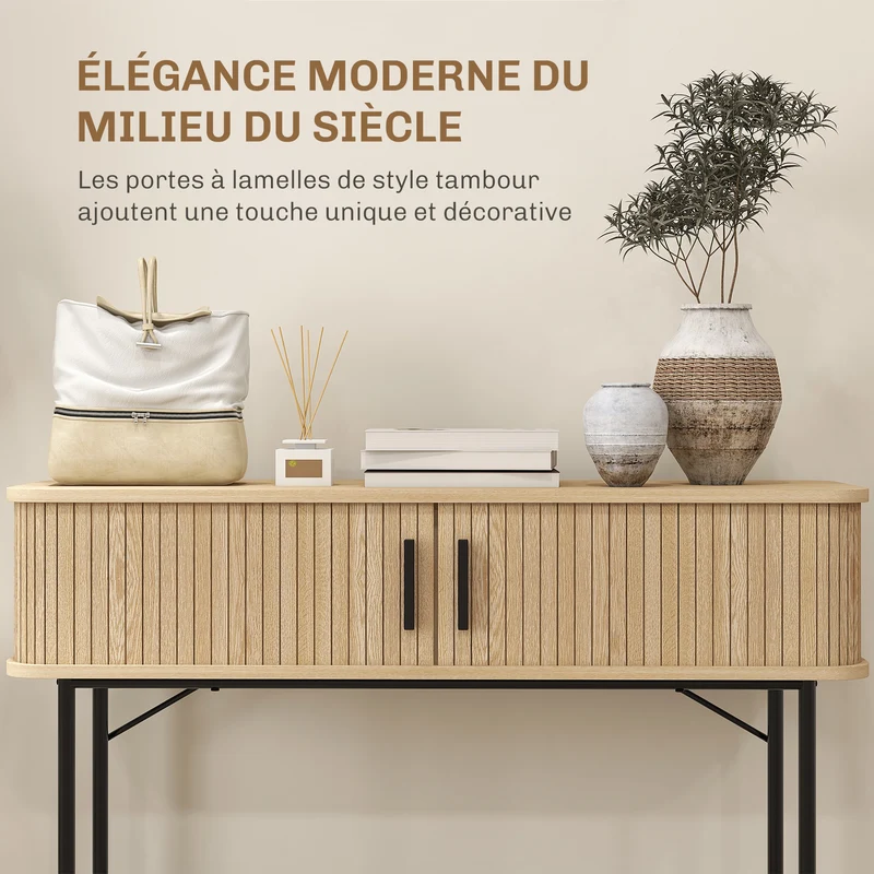 Console d'entrée 100 x 30 x 80 cm pour couloir portes coulissantes grande capacité de rangement moderne design en MDF chêne 21_0002721