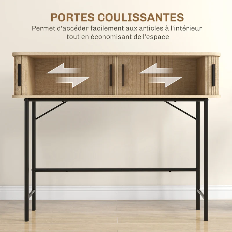 Console d'entrée 100 x 30 x 80 cm pour couloir portes coulissantes grande capacité de rangement moderne design en MDF chêne 21_0002721