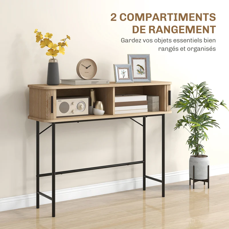 Console d'entrée 100 x 30 x 80 cm pour couloir portes coulissantes grande capacité de rangement moderne design en MDF chêne 21_0002721