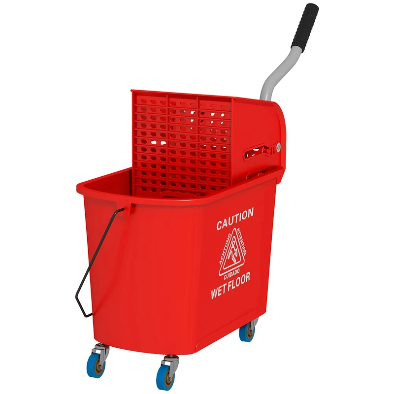 Chariot de nettoyage seau 20 l 60 x 27 x 70.5 cm essoreur intégré séparateur eau propre sale moderne épuré en PP rouge 21_0000922