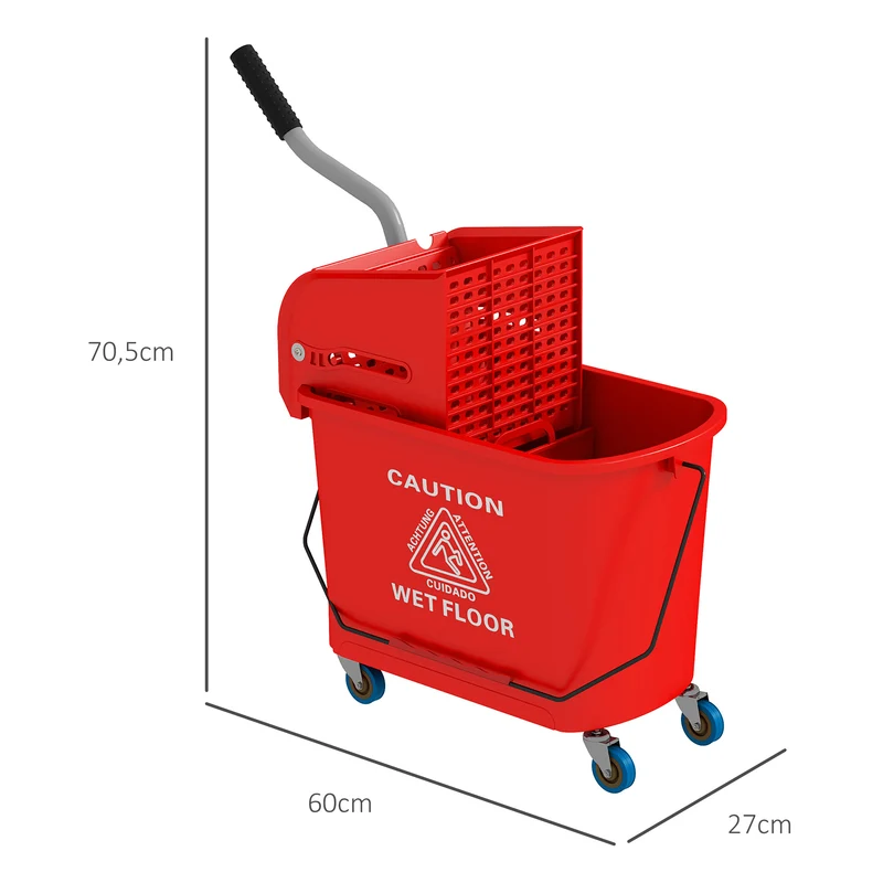 Chariot de nettoyage seau 20 l 60 x 27 x 70.5 cm essoreur intégré séparateur eau propre sale moderne épuré en PP rouge 21_0000922