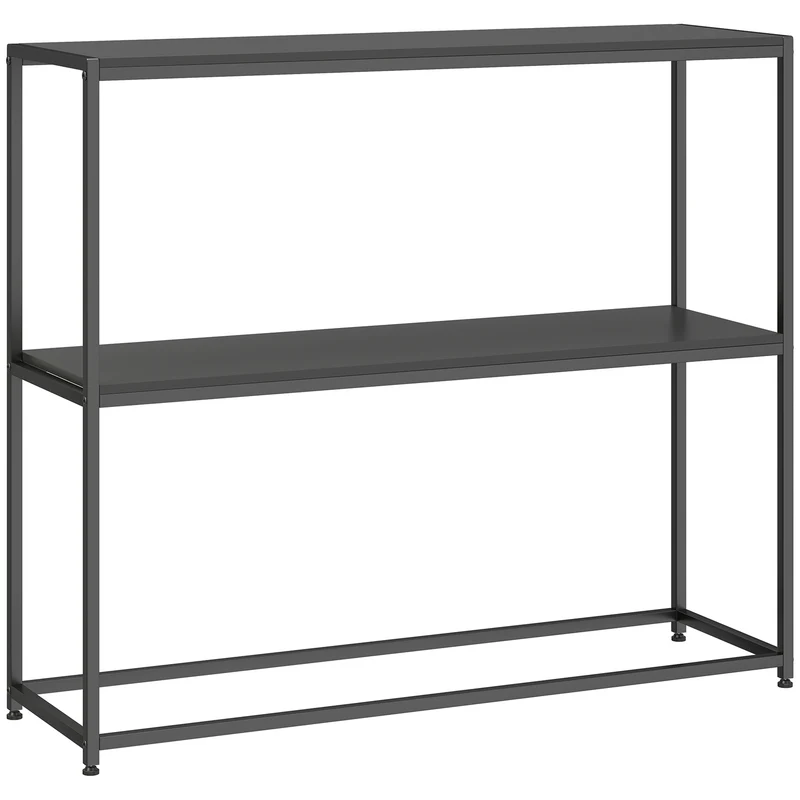 Console d'entrée 100 x 30 x 87 cm grand plateau grande étagère rangement fonctionnel moderne minimaliste en acier noir 21_0002705