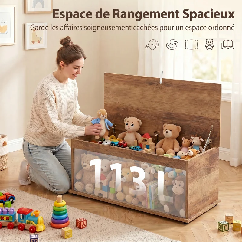 Coffre de rangement banc 100 x 40 x 40 cm capacité 120 kg assise moderne épuré salon en panneaux de particules marron 21_0001705
