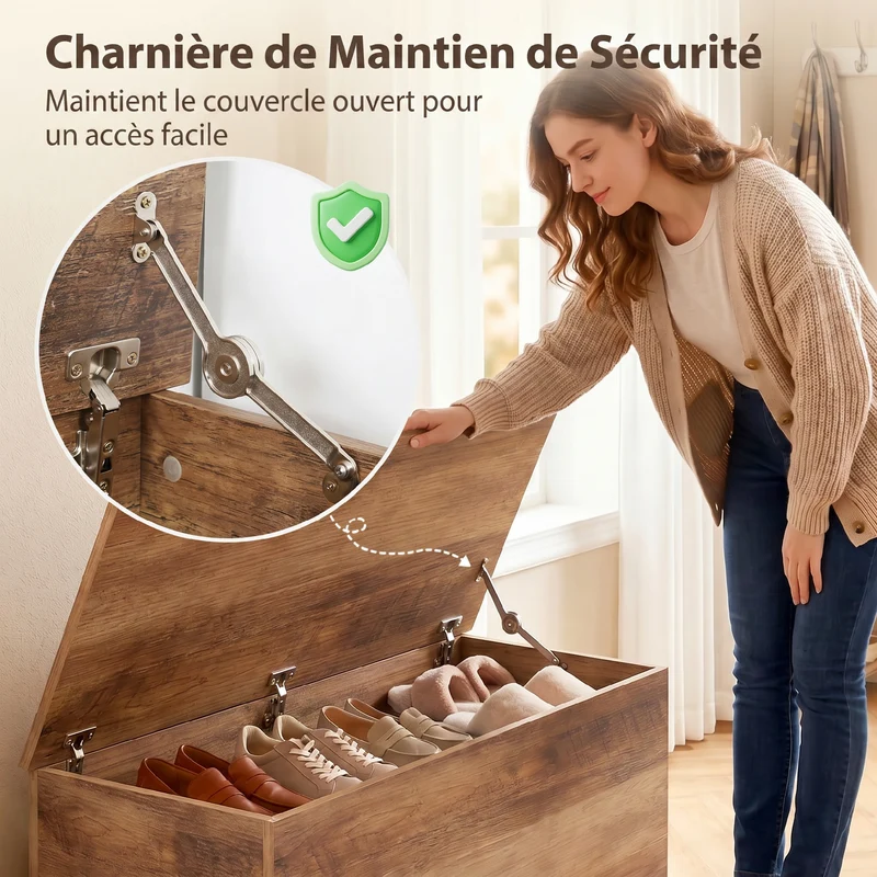 Coffre de rangement banc 100 x 40 x 40 cm capacité 120 kg assise moderne épuré salon en panneaux de particules marron 21_0001705