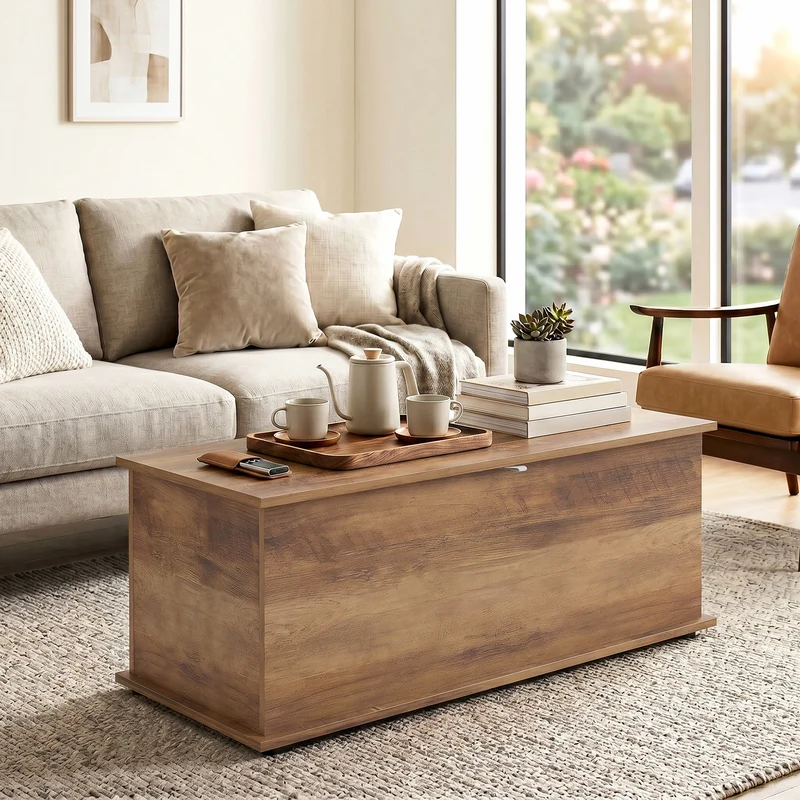 Coffre de rangement banc 100 x 40 x 40 cm capacité 120 kg assise moderne épuré salon en panneaux de particules marron 21_0001705