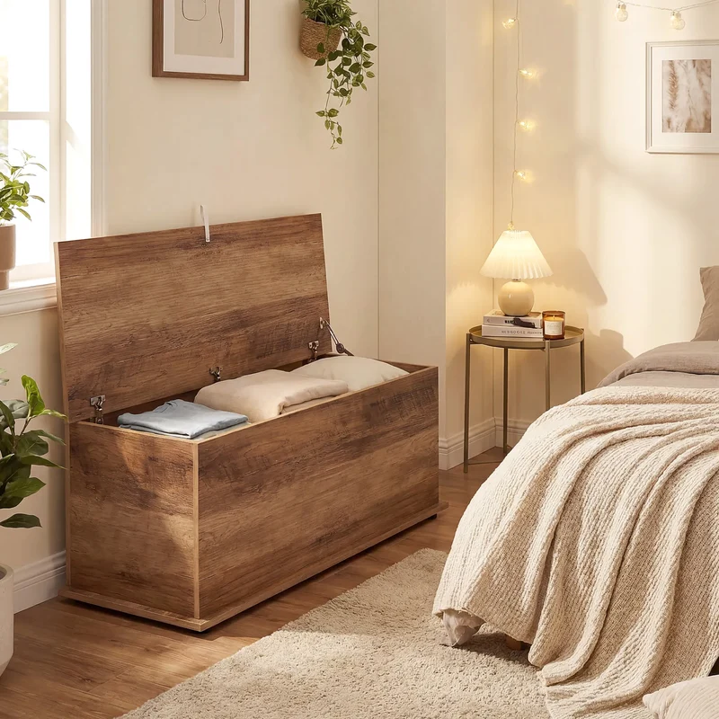 Coffre de rangement banc 100 x 40 x 40 cm capacité 120 kg assise moderne épuré salon en panneaux de particules marron 21_0001705