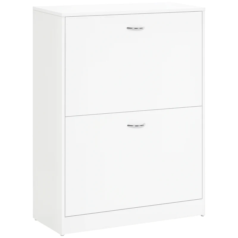 Armoire à chaussures entrée 60 x 24 x 80 cm rangement optimisé portes abattantes moderne en panneau de particule blanc 21_0001725
